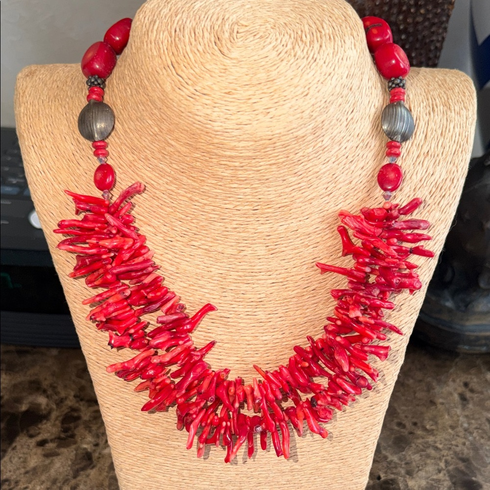 Elegant Red Coral sterling silver findings Necklace